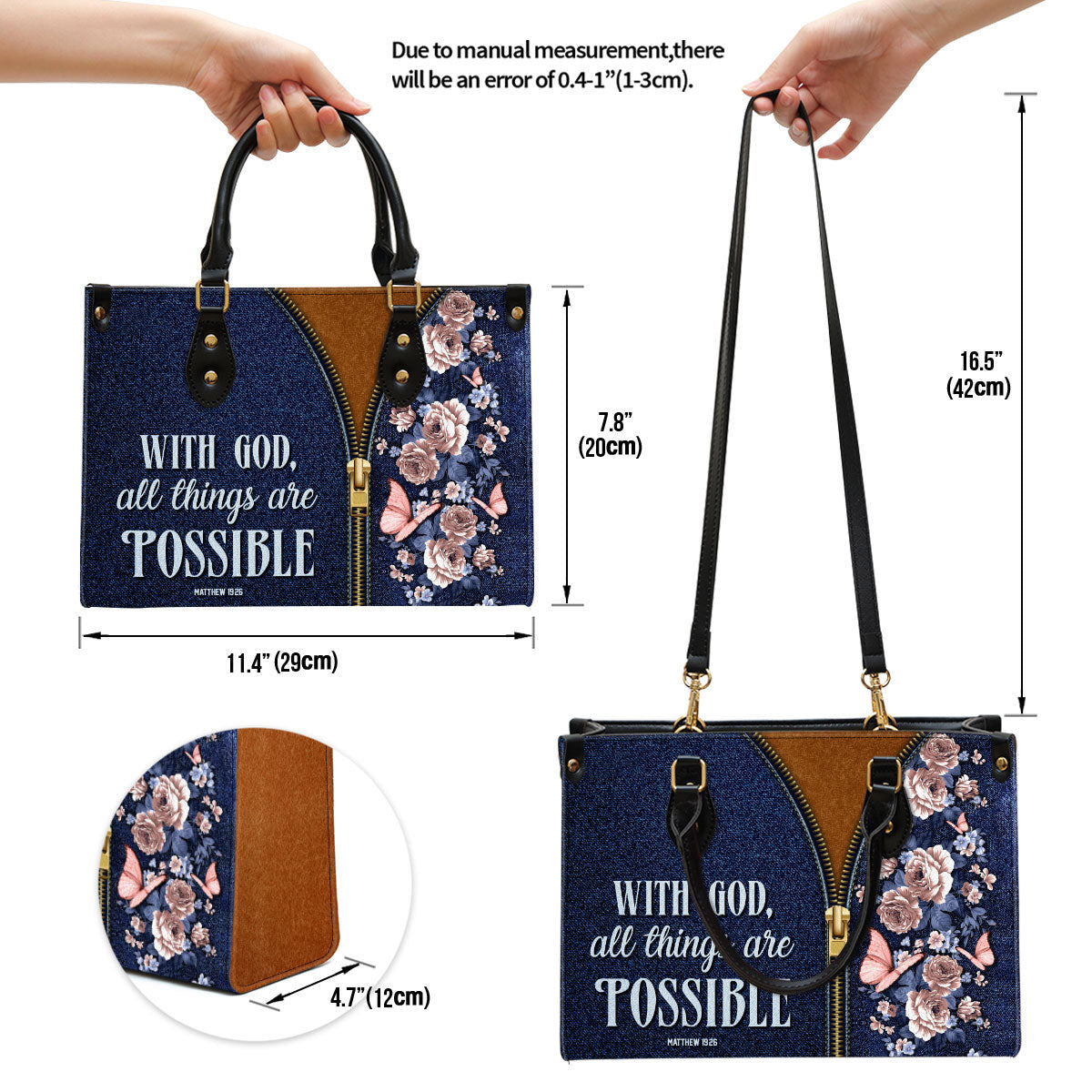Zippered Leather Handbag With Handle With God All Things Are Possible Matthew 1926 Christ Gifts For Women Of God