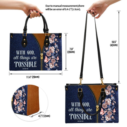 Zippered Leather Handbag With Handle With God All Things Are Possible Matthew 1926 Christ Gifts For Women Of God