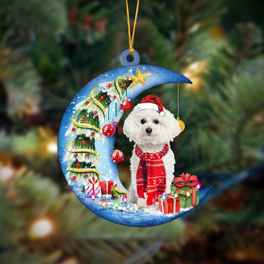 bichon frise Sits On The Moon Merry Christmas Hanging Ornament, Christmas Gift, Christmas Tree Decorations, Christmas Ornament 2023