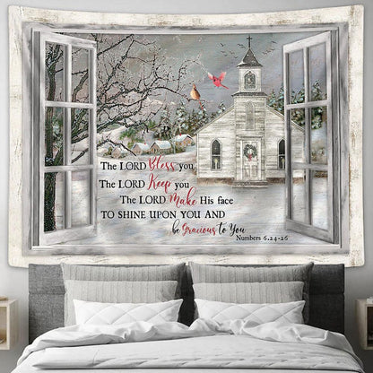 church Cardinal The Lord bless you Tapestry Wall Art - Bible Verse Tapestry - Religious Tapestry Wall Hanging