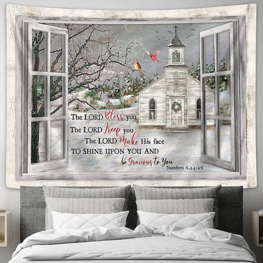 church Cardinal The Lord bless you Tapestry Wall Art - Bible Verse Tapestry - Religious Tapestry Wall Hanging