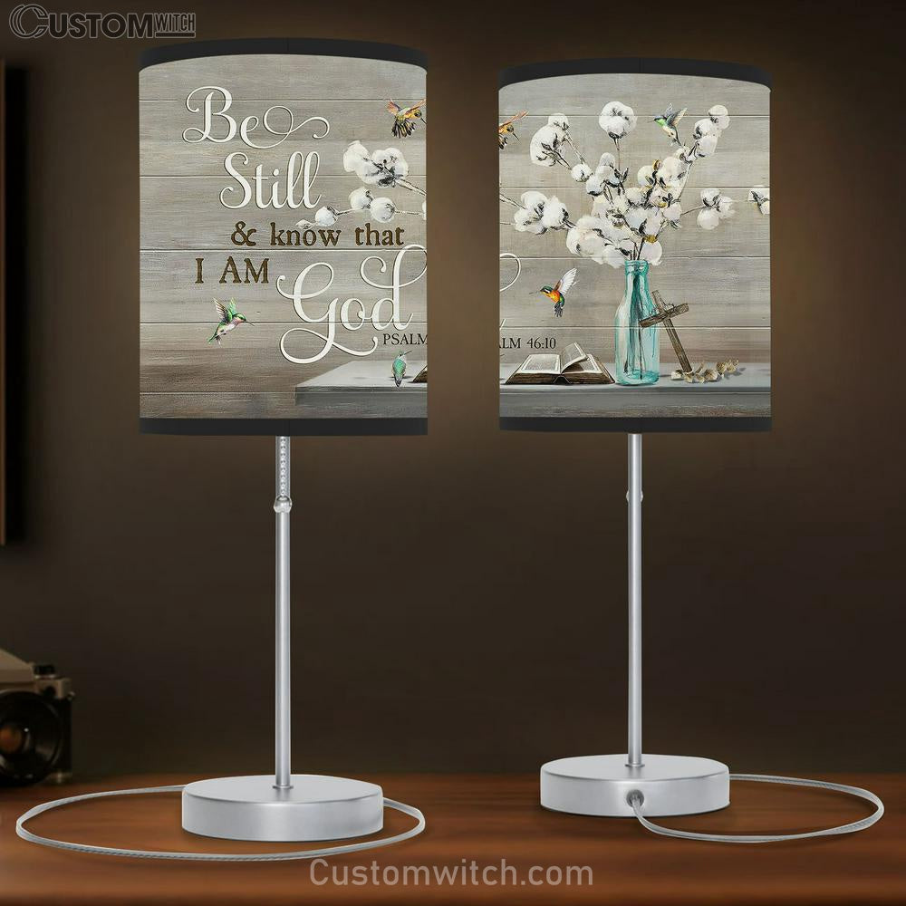 cotton flower Hummingbird Be still and know that I am God Table Lamb Gift - Bible Verse Table Lamb - Religious Bedroom Decor
