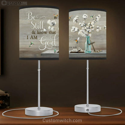 cotton flower Hummingbird Be still and know that I am God Table Lamb Gift - Bible Verse Table Lamb - Religious Bedroom Decor