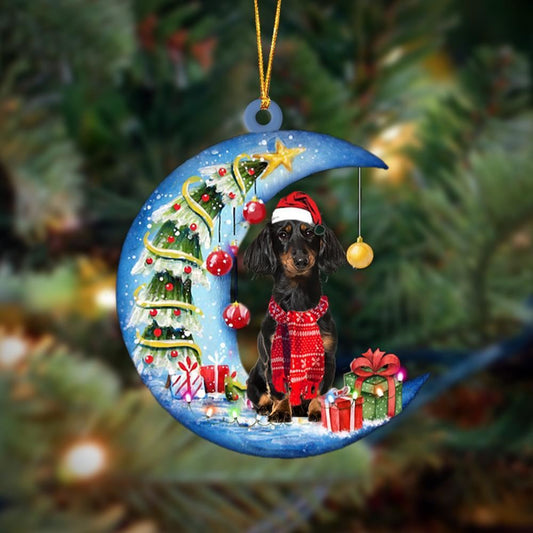 dachshund Sits On The Moon Merry Christmas Hanging Ornament, Christmas Gift, Christmas Tree Decorations, Christmas Ornament 2023