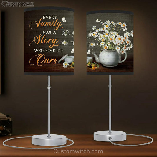 daisy Flower Every family has a story welcome to ours Table Lamb Gift - Bible Verse Table Lamb - Religious Bedroom Decor