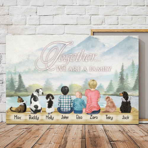 Customwitch Personalized Canvas/Canvas with frame/Poster for Family/Pet Lovers Best Gift custom Name/Pets breed/Person -Family with pets