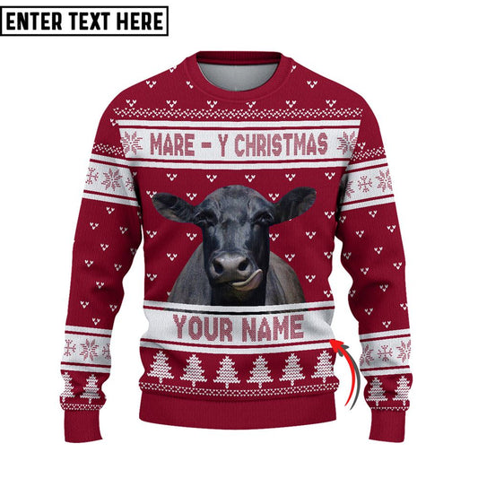 personalized Black Angus Mare Ugly Christmas Sweater, Sweater Gifts For Pet Loves, Farmers Sweater