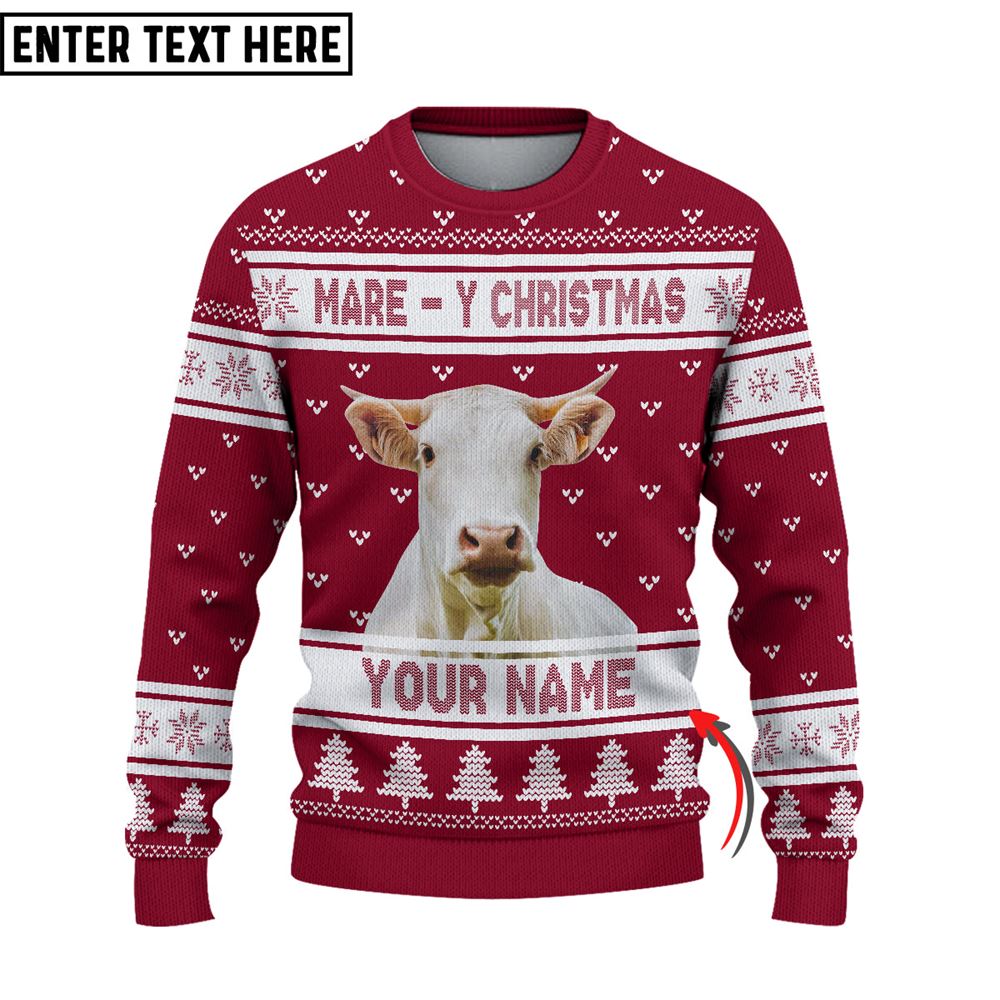 personalized Charolais Mare Ugly Christmas Sweater, Sweater Gifts For Pet Loves, Farmers Sweater