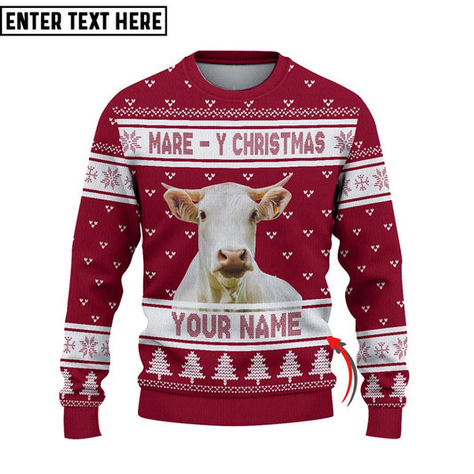 personalized Charolais Mare Ugly Christmas Sweater, Sweater Gifts For Pet Loves, Farmers Sweater