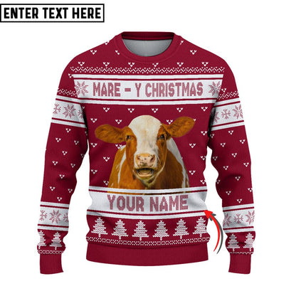 personalized Hereford Cattle Mare Ugly Christmas Sweater, Sweater Gifts For Pet Loves, Farmers Sweater