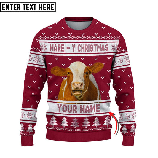 personalized Hereford Cattle Mare Ugly Christmas Sweater, Sweater Gifts For Pet Loves, Farmers Sweater