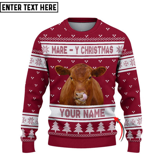 personalized Red Angus Mare Ugly Christmas Sweater, Sweater Gifts For Pet Loves, Farmers Sweater