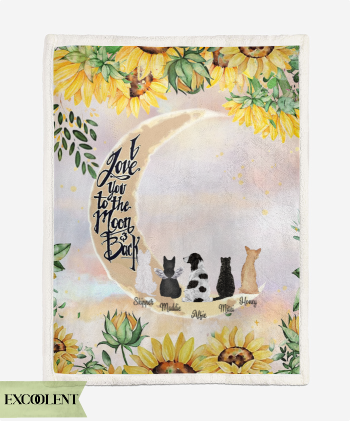 Personalized - I love you to the Moon and back - Dogs/Cats together up to 5 Dogs/Cats Blanket