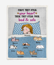 Load image into Gallery viewer, Customwitch Personalized Quilt/Blanket for Couples/Pet Lovers - Funny Gift with Personalized Name/Dad/Mom/Pets - First They Steal Your Heart  - (Up to 7 Pets/Dogs/Cats)
