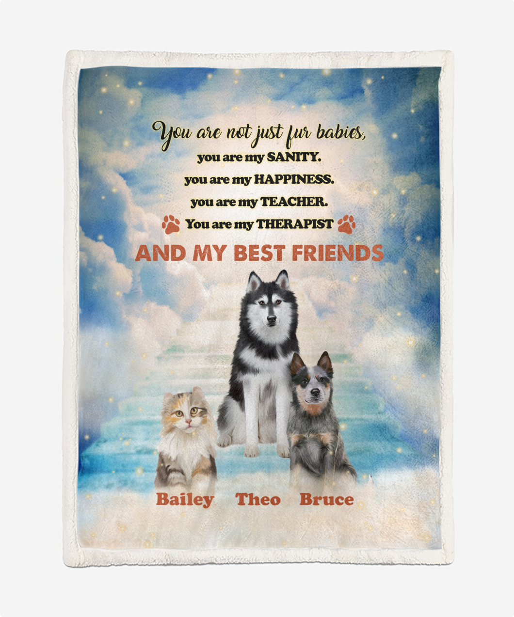 Personalized - Front Pets on the clouds - Choose up to 3 Pets Blanket