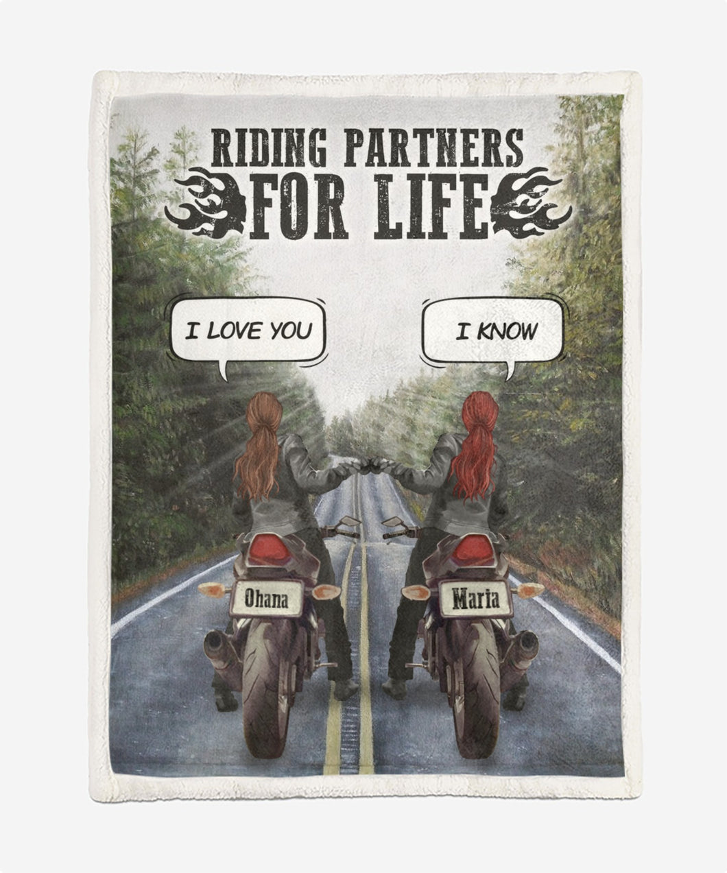 Personalized Blanket for Couple/Friends Unique gift with personalized Name/Body - 2 Women/Riding Partners for Life / Conversations