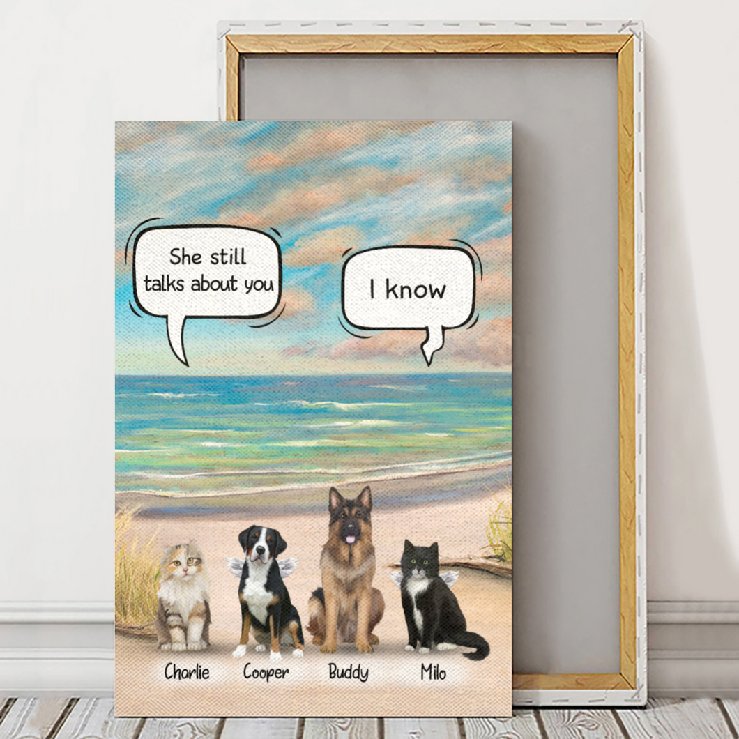 Personalized - Dogs/Cats Conversation - Choose up to 4 Pets Canvas/Canvas with Frame/Poster