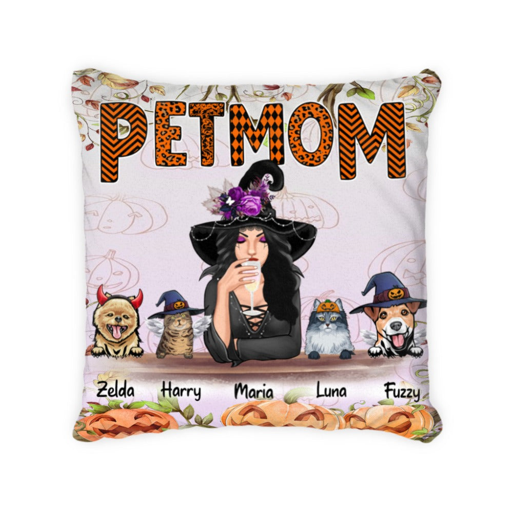 Customwitch Personalized Halloween Pillow For Pet Lovers, Halloween Gift With Personalized Names/Pets Breed/Mom - Pet Mum With Up To 4 Pets/Dogs/Cats