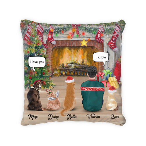 Customwitch Personalized Pillow For Pet Lovers - Christmas Gift Custom Name/Pets Breed/Dad/Mom - Dad or Mom With Pet Conversation - Choose Up To 4 Pets/Dogs/Cats