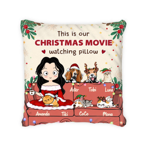 Customwitch Personalized Pillow For Pet Lovers - Christmas Gift Custom Name/Pets Breed - Christmas Movie Watching Pillow - Choose Up To 6 Pets/Dogs/Cats