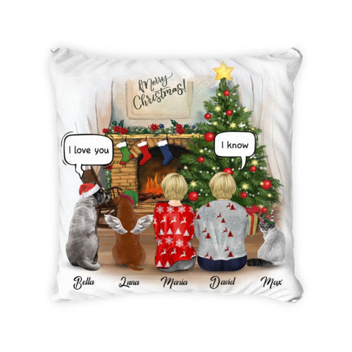 Customwitch Personalized Pillow For Pet Lovers - Christmas Gift Custom Name/Pets Breed/Dad/Mom - Dad & Mom With Pets - Choose Up To 3 Pets/Dogs/Cats
