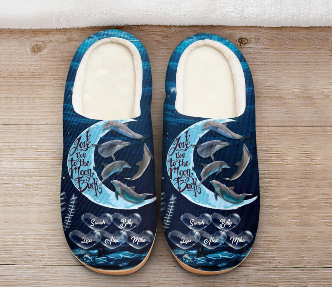 Personalized - Dolphins with hearts - Choose up to 5 Dolphins with names - Slippers