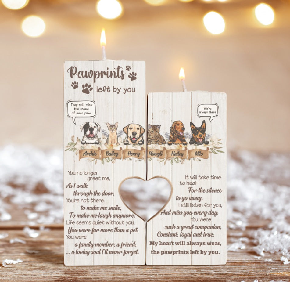 Personalized - Meet in the Heaven Conversation  - Choose up to 6 Pets Wood Candle Holder (Not Included Candles)