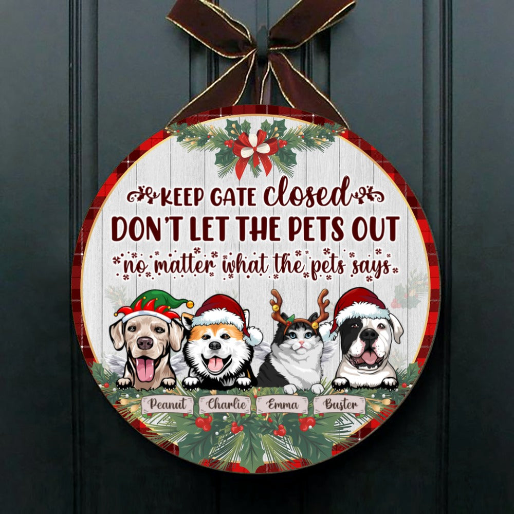 Customwitch Personalized Door Sign For Pet Lovers - Christmas Gift - Don't Let The Pets Out - Choose Up To 4 Pets/Dogs/Cats