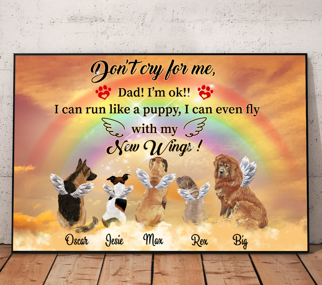 Don't cry for me. Dad! I'm ok! Dogs in the Sky with rainbow  Horizontal Canvas Poster