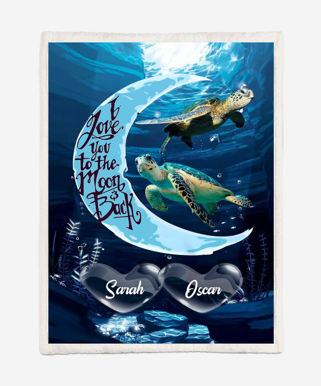 Personalized - I love you to the moon and back Blue Turtles - Choose up to 3 Turtles Blanket
