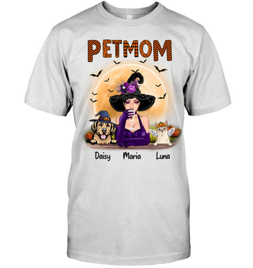 Customwitch Personalized T-shirt For Pet Lovers, Halloween Gift With Custom Names, Dogs, Cats - Pet Mom With Up To 5 Pets/Dogs/Cats