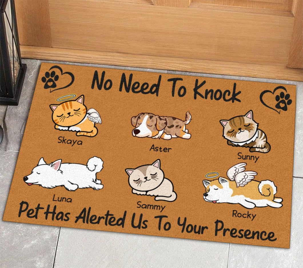 Personalized - Pet has alerted us to your presence - Choose up to 6 Dogs/ Cats/ Pets Doormat