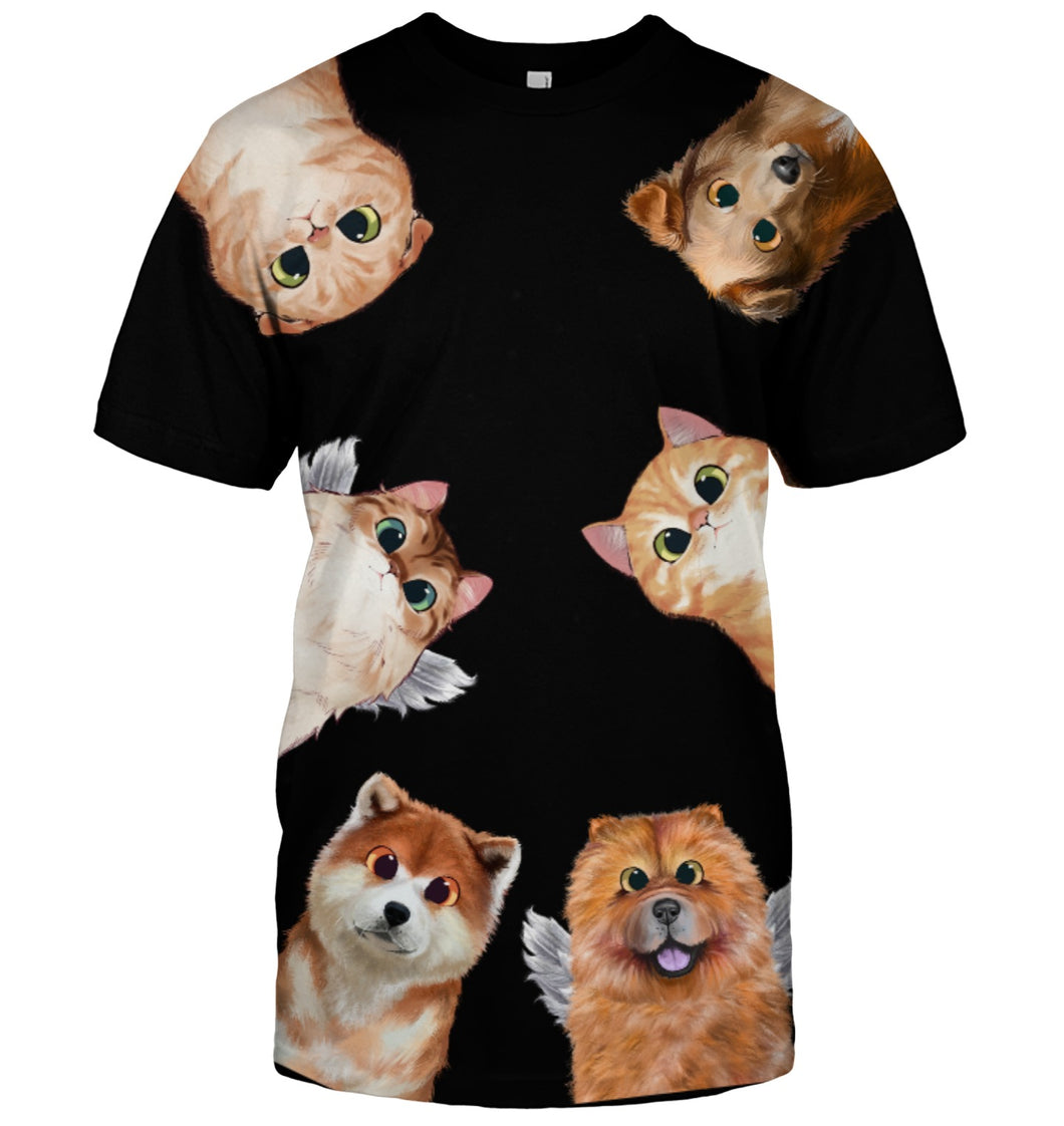 Cute Pet Face Custom Graphic T-shirt Design High Quality Cotton 3D Black T-shirt/Sweatshirt