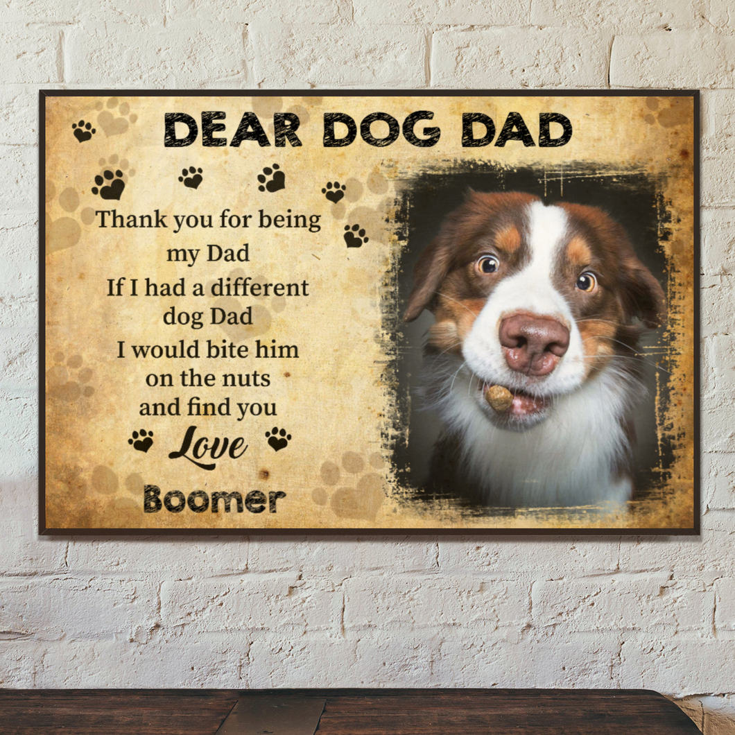 Personalized-Dear Dog Dad-Dogs upload Image up to 4 Dogs Canvas/Canvas with Frame/Poster