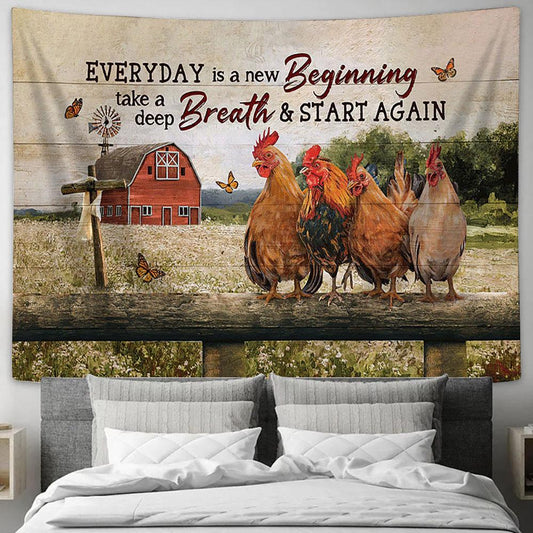 rooster Everyday is a new beginning Tapestry Wall Art - Bible Verse Tapestry - Religious Tapestry Wall Hanging
